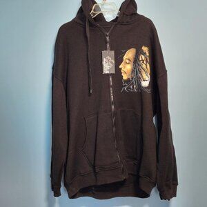 Bob Marley Lion Hoodie Graphic Zip Up Black UBug 2XL New NWT Reggae Streetwear